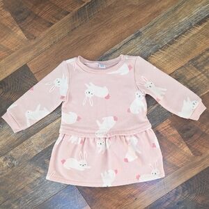 Old Navy Light Pink Bunny Rabbit Print Sweatshirt Dress, Size 6-12 Months